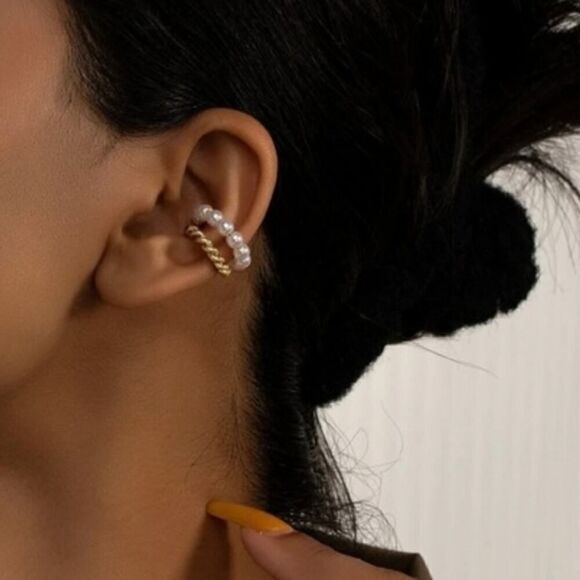 Pearl earrings, vintage layered, without piercing, pearl, cartilage earr… - Picture 7 of 7